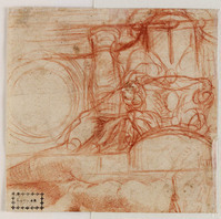 A+ 067 verso
<br/>
Ontwerp voor decoratie van koepeltamboer
<br/>
<em>Correggio, Antonio (Allegri) (1489-1534)</em>